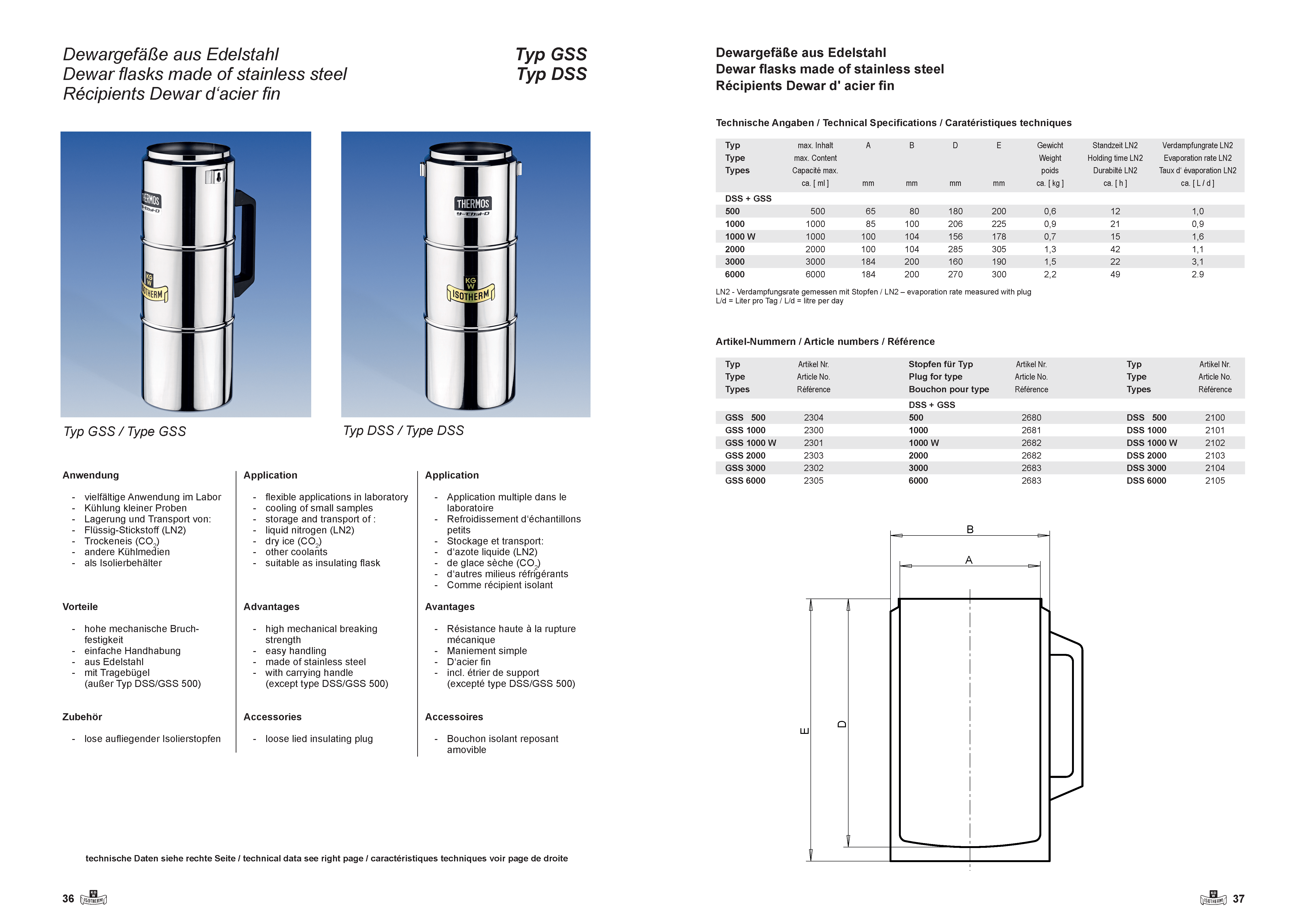 KGW Isotherm Stainless Steel Open Dewar Flasks